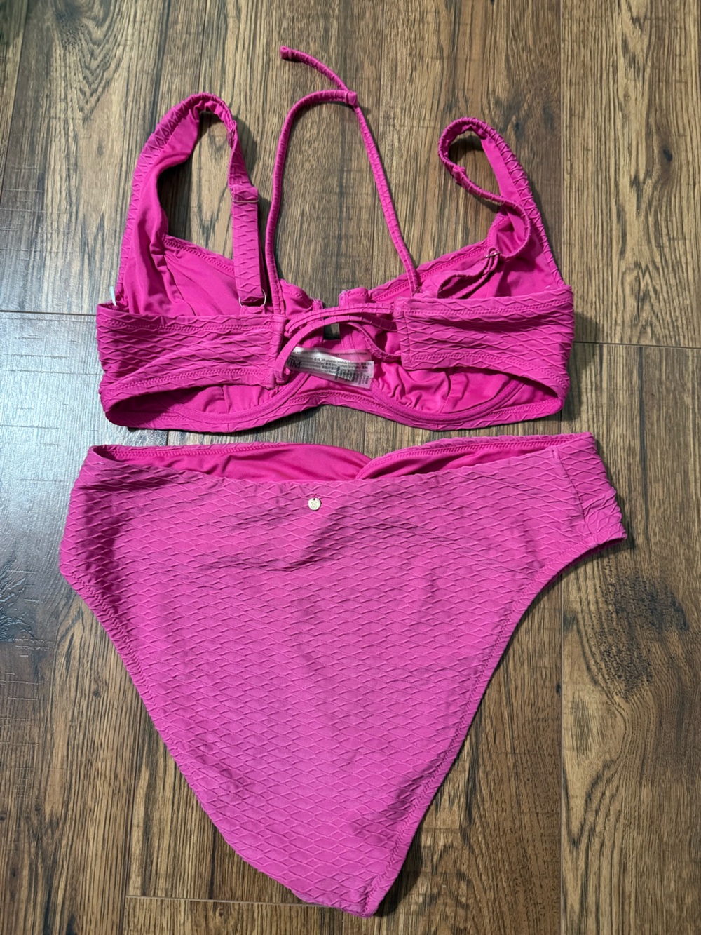 Victoria's Secret Hot Pink Textured Underwire Bikini Set. 38DD top BOTTOM XL - Picture 6 of 6